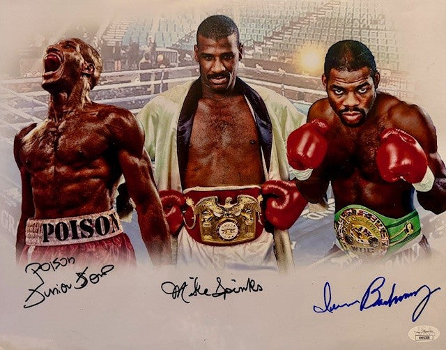 Jr Jones, Spinks and Barkley signed autographed 11x14 Boxing custom made photo JSA