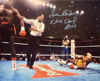 Iran Barkley drops Hearns autographed signed Boxing Photo 8x10 Certified.