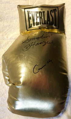 Cassius Clay and Smokin' Joe Frazier Super Rare Autographed 22 inch Size Charity Everlast Gold Boxing Glove