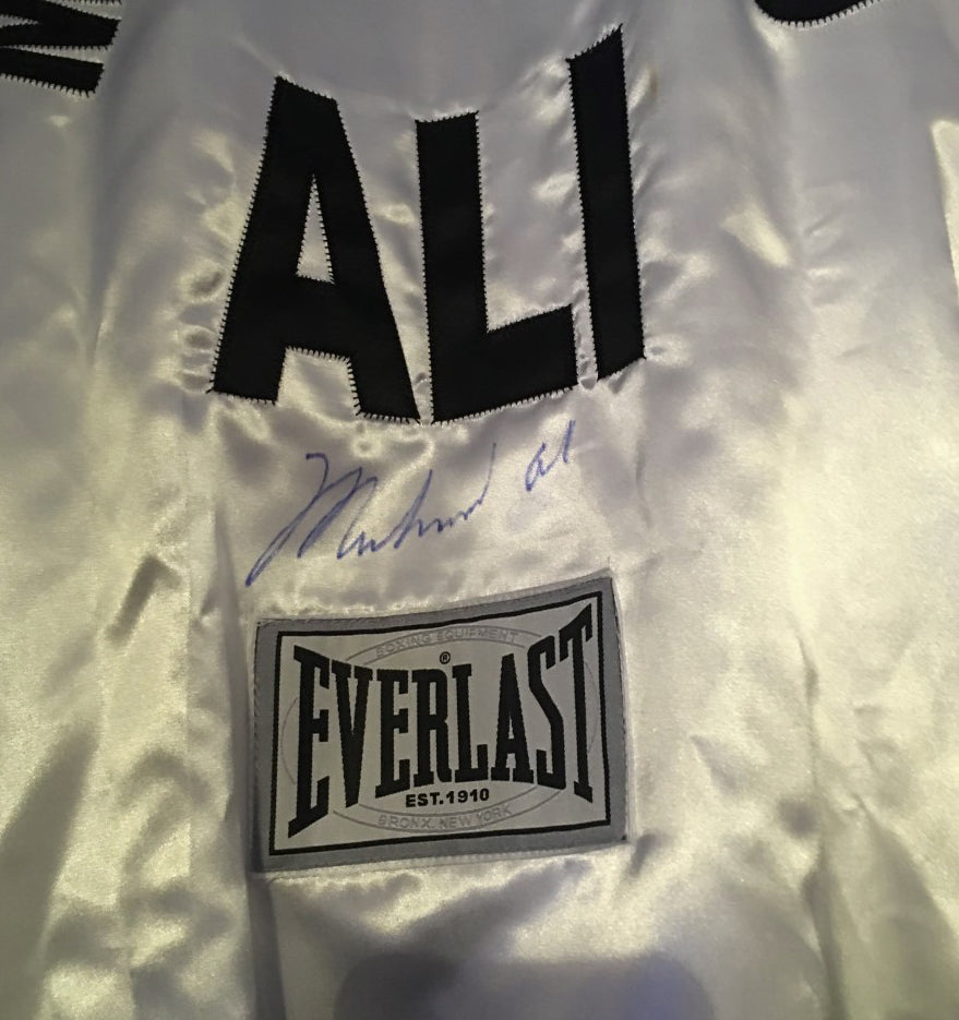 Muhammad Ali Autographed Custom Made White Boxing Robe signed in