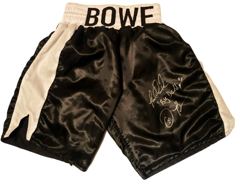 Riddick Bowe Autographed with inscriptions Everlast Boxing Black Trunk ...