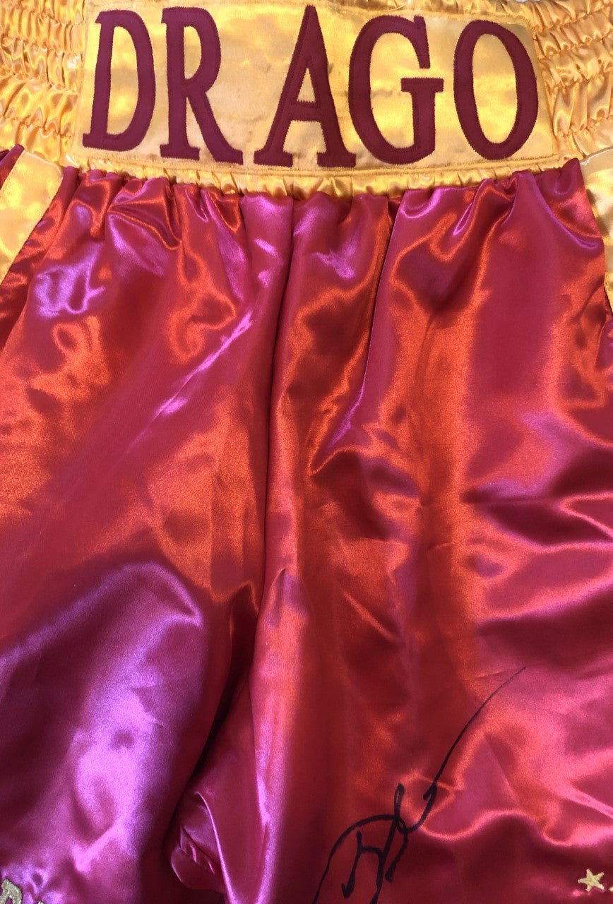 Dolph Lundgren Red and Yellow Drago Hand made Boxing Trunks signed ...