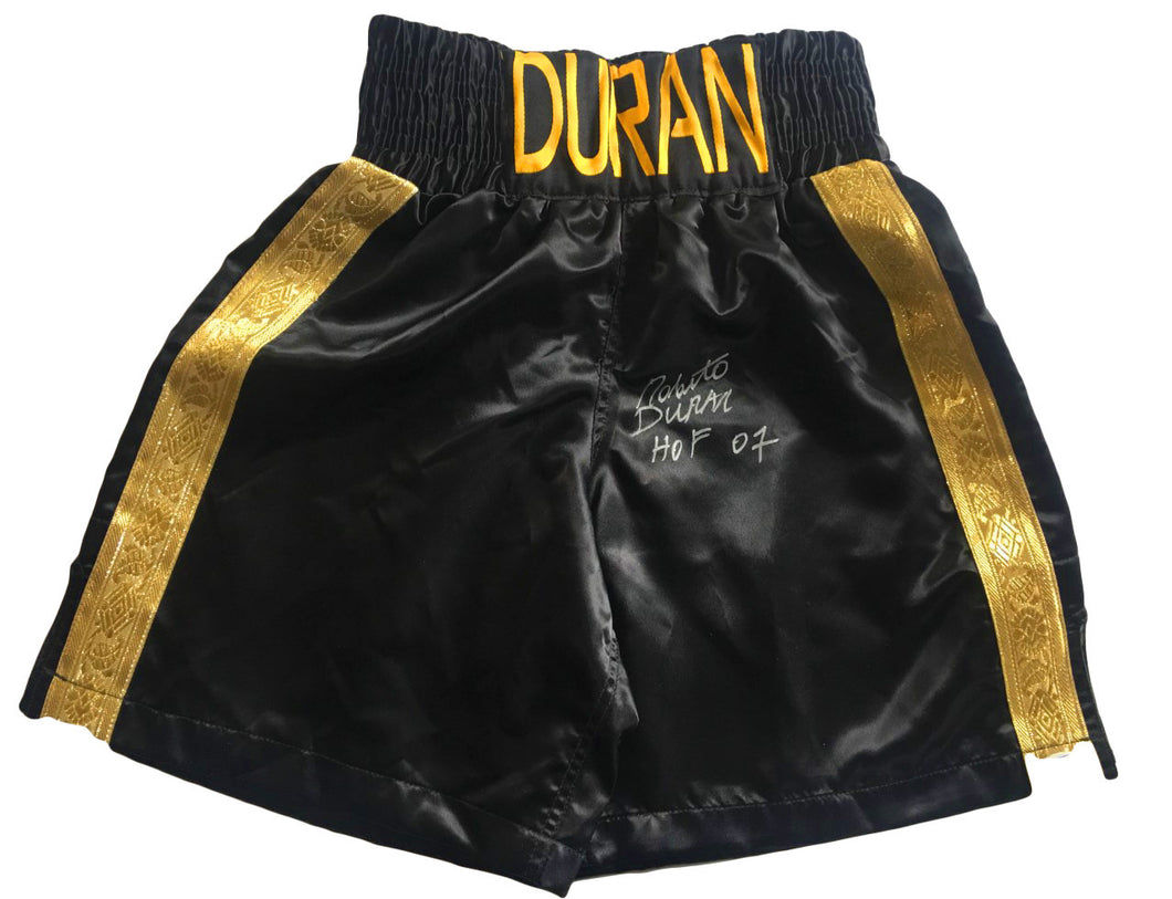 Roberto Duran Custom Boxing Trunks Autographed in Silver Signature and ...